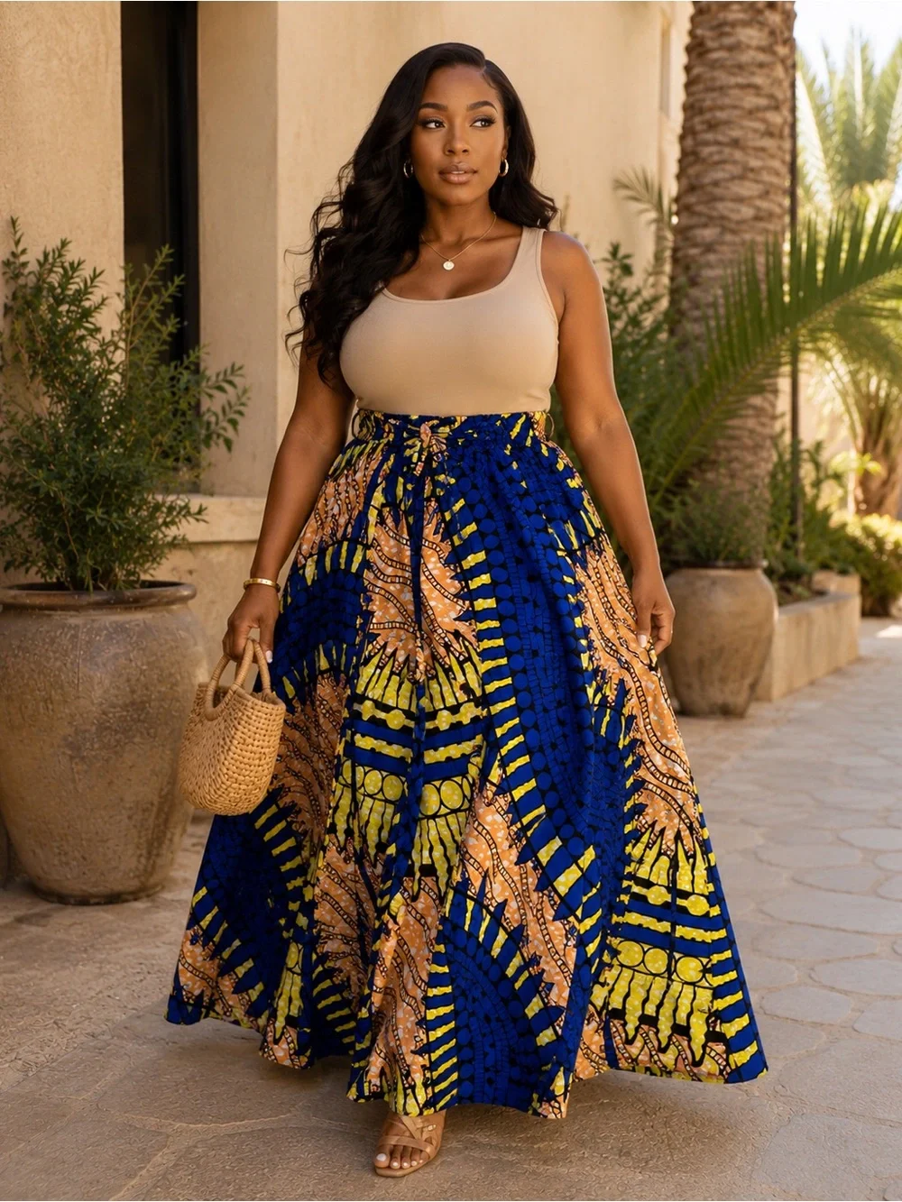 Handmade African Wax Print Maxi Skirt Free Size Ankara Ethnic Boho‎ Artisan